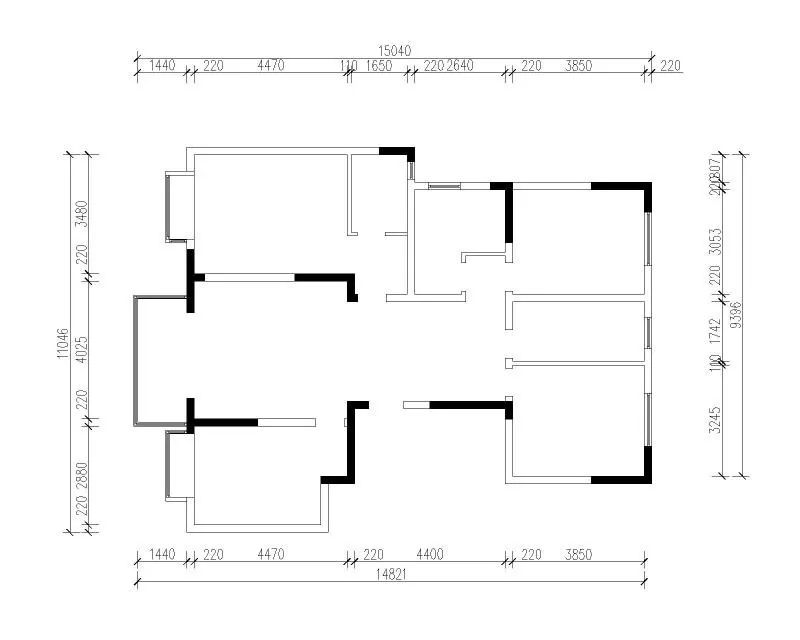 余瑋_紅牛設計--中垠紫金官邸140㎡（G戶型）北歐風格02戶型分析_原始結構圖