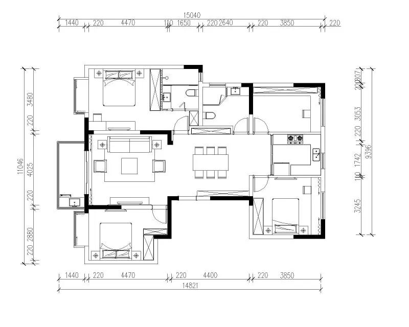 余瑋_紅牛設計--中垠紫金官邸140㎡（G戶型）北歐風格04調整建議_平面布置圖