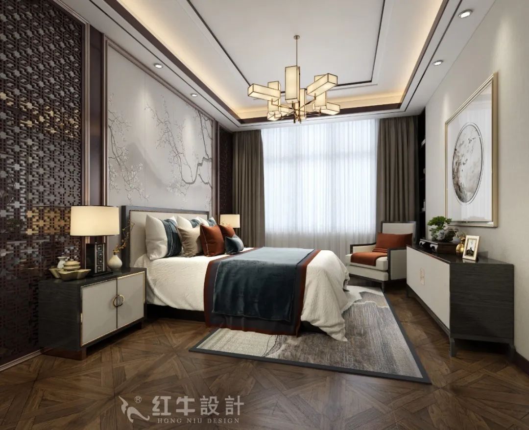 紅牛設計--創源龍樾140㎡新中式風格06效果圖欣賞_創源龍樾140平方C1-戶型臥室