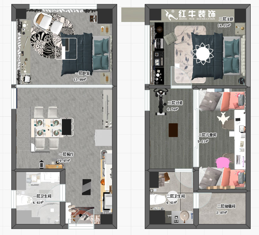 仇美蓉_時代天地廣場3號樓1606-35㎡復式-現代簡約風格00彩平圖