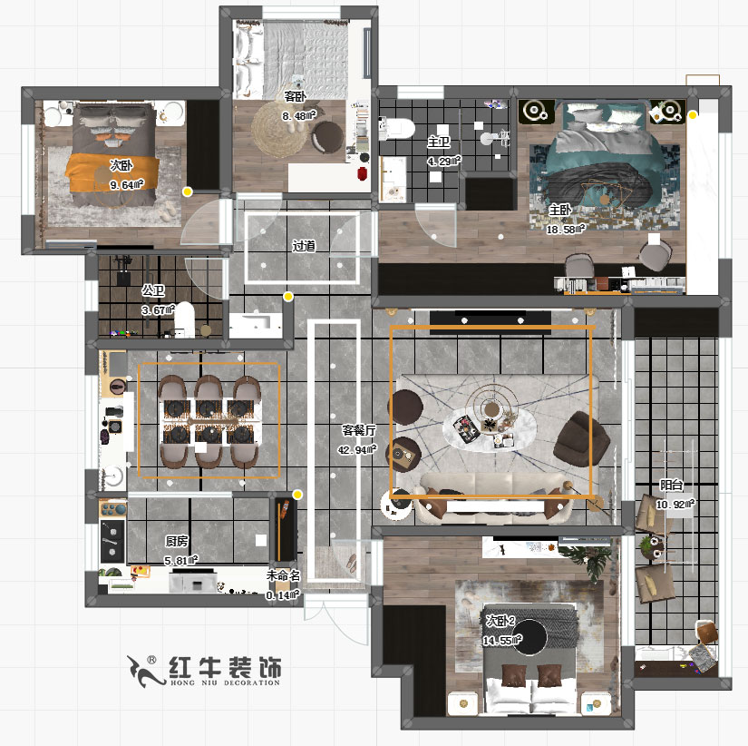 余瑋_榮盛華府1-201-140㎡-現代風格00彩平圖