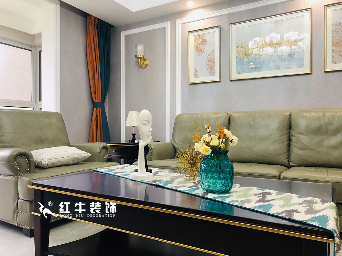 【實景案例】張智猿_紫金未來城-140㎡-美式輕奢風格_全包20萬04沙發背景