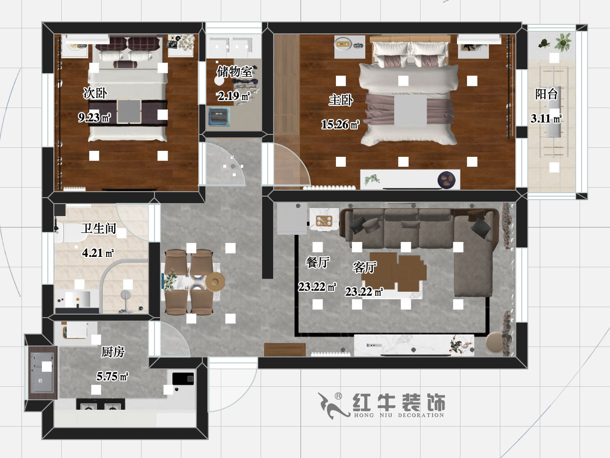 張智猿_九華山2號201-80㎡-簡約風格_2室2廳1衛（舊房裝修）_成品家￥115756_全包11