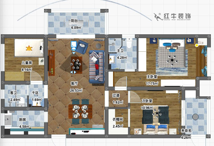 陸利民_碧景山莊6-201-117㎡-地中海風格_3室2廳2衛（新房裝修）_成品家￥156700_全包15