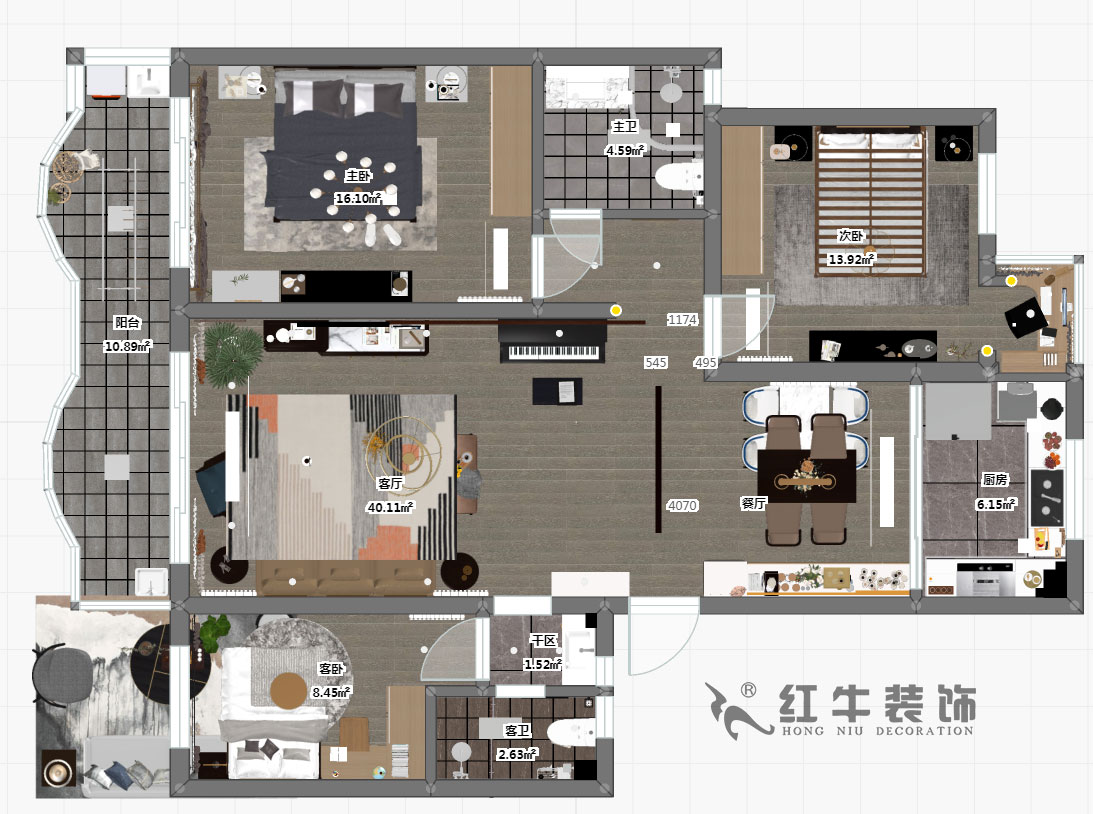 仇美蓉_半山花園4-2-304-125㎡-現代風格_3室2廳2衛（老房裝修）_定制家￥184867_全包18