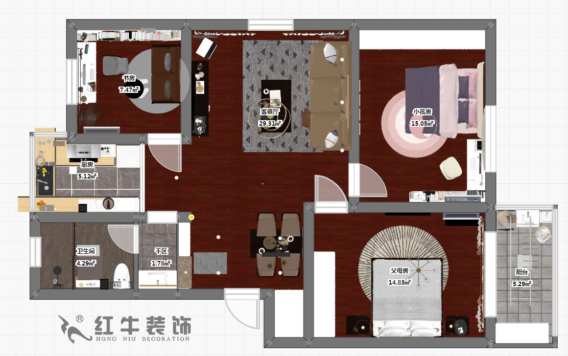 顧娟_怡居園5-19-302-102㎡-現代風格_3室2廳1衛（老房裝修）_定制家￥130000_全包13萬00_03彩平圖