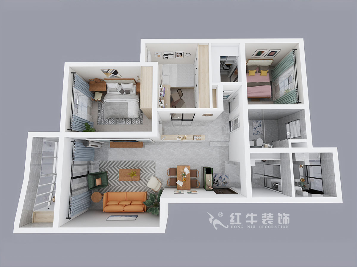 熊浩宇_惠紡園1-1-302-115㎡-現代簡約風格_3室2廳1衛（老房翻新）_定制家￥128340_全包12萬00_04鳥瞰圖