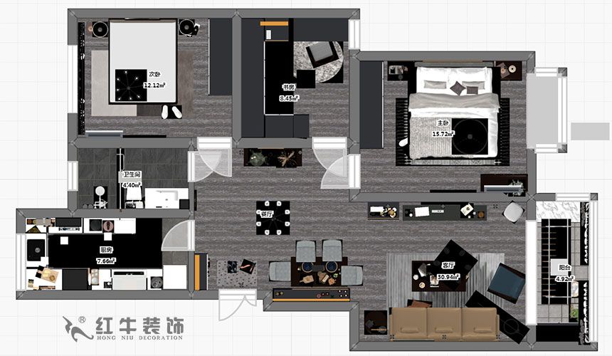 吳波_華匯康城23-404-105㎡-現代風格_3室2廳1衛（舊房裝修）_定制家￥155943_全包15