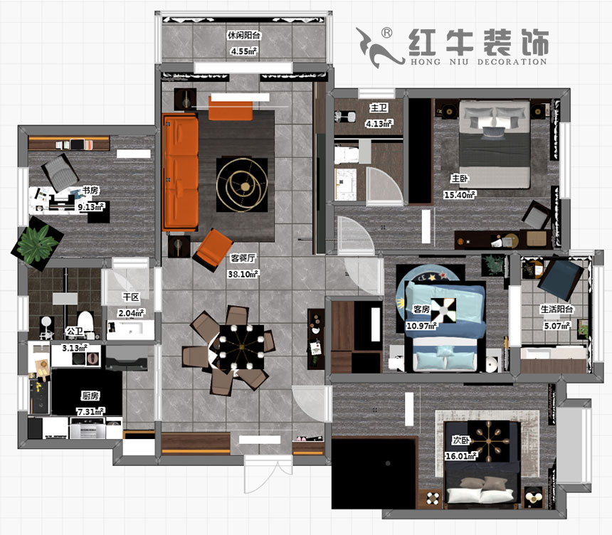 劉小勇_鴻雁名居20-1001-140㎡-現代風格_4室2廳2衛（新房裝修）_定制家￥208000_全包20萬00_03彩平圖