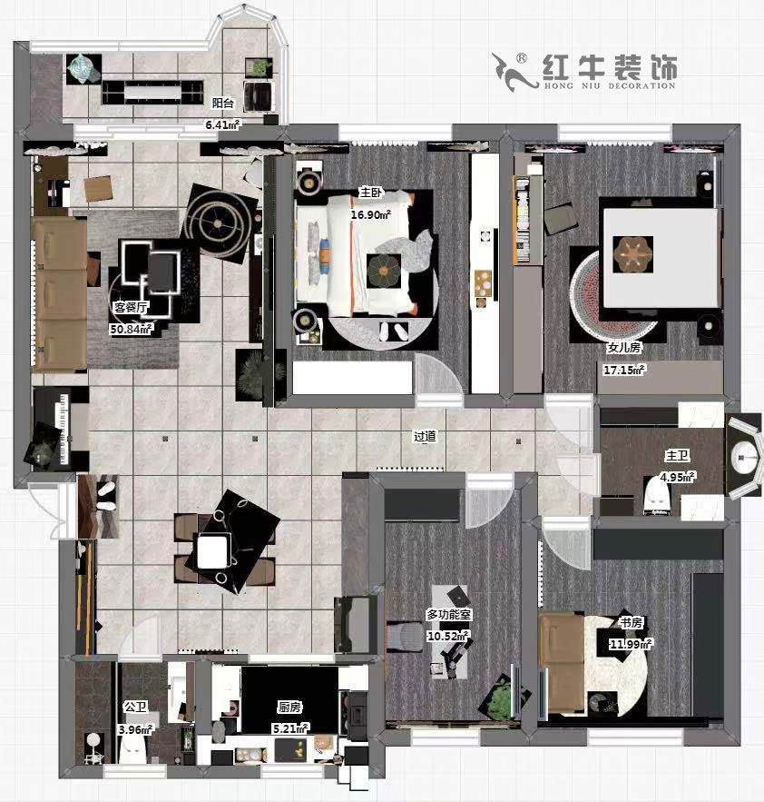 魏明花_梅花山莊21-201-702-153㎡-現代簡約風格_4室2廳2衛（二手房裝修）_定制家￥260000_全包26萬00_03彩平圖