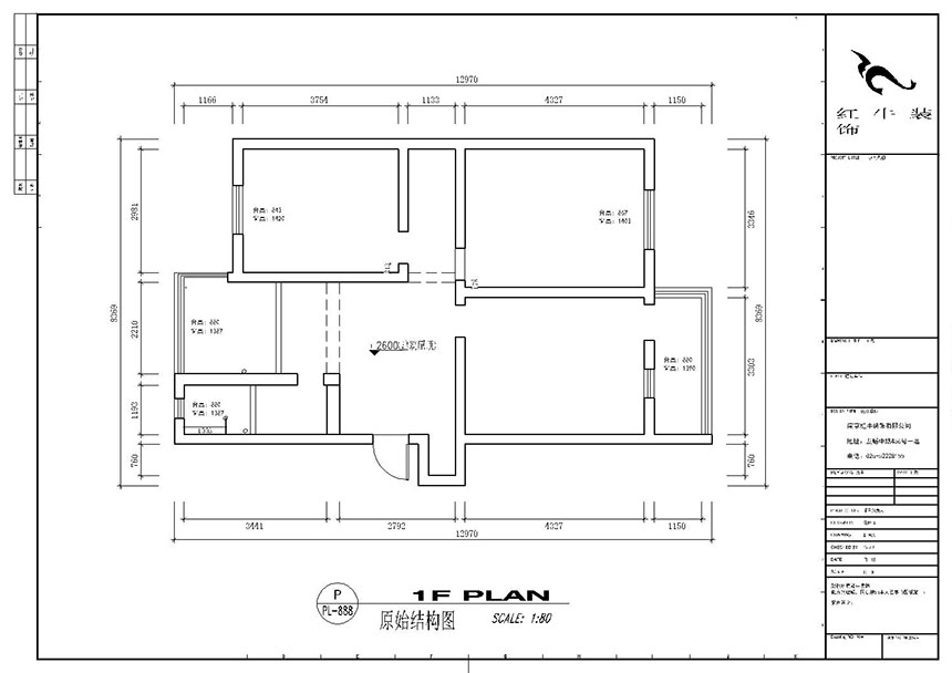 顧娟_全福小區10-201-90㎡-現代風格_2室2廳1衛（舊房裝修）_半包￥66800_全包13萬00_01原始結構圖