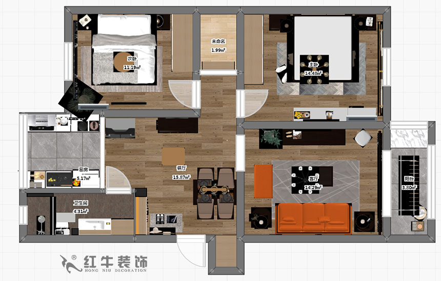顧娟_全福小區10-201-90㎡-現代風格_2室2廳1衛（舊房裝修）_半包￥66800_全包13萬00_03彩平圖