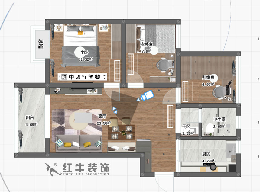 陸利民_保利羅蘭春天1-1404-86㎡-現代風格_3室2廳1衛（新房裝修）_成品家￥136800_全包13萬00_03彩平圖