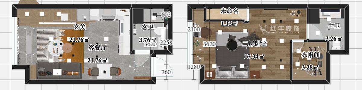 張智猿｜海賦尚城6-508-40㎡挑高-現代簡約風格｜1室1廳1衛｜新房裝修｜定制家￥100000｜全包11萬｜00_04彩平圖