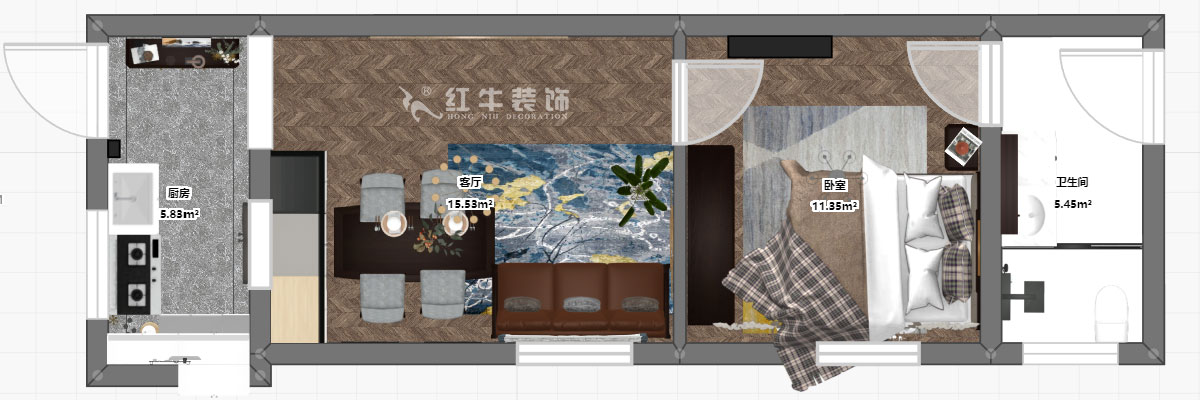 朱明琪｜文昌宮6-101-45㎡-現代簡約風格｜1室1廳1衛｜老房裝修｜定制家￥84206｜全包9萬｜00_03彩平圖