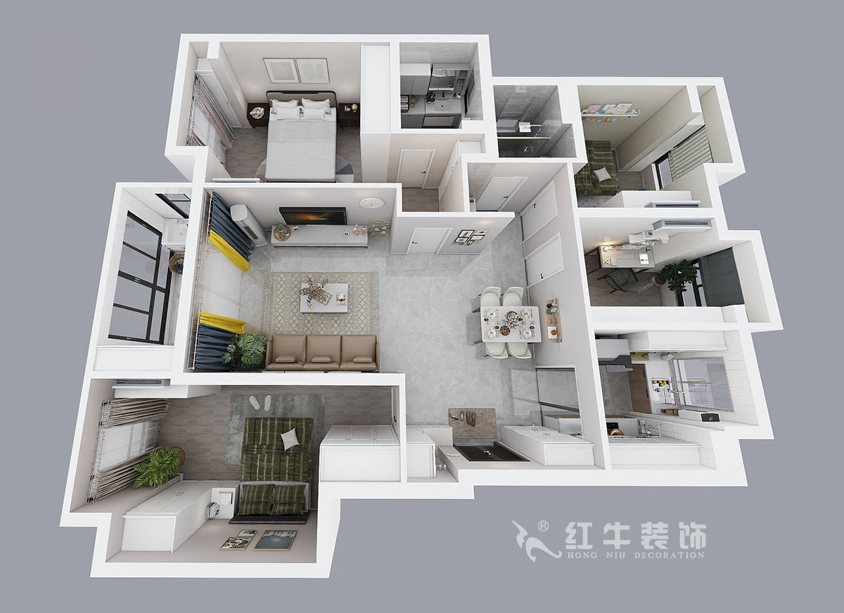 吳波｜湖光晨樾2-402-108㎡-現代風格｜4室2廳2衛｜新房裝修｜定制家￥129152｜全包13萬｜00_04鳥瞰圖