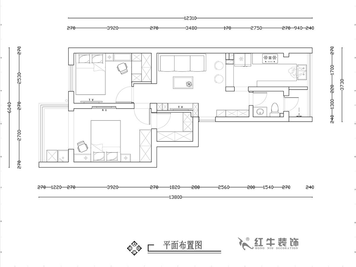 【實景案例】張智猿｜熱河南路308小區11-3-201-60㎡-簡約風格｜2室1廳1衛｜老房裝修｜成品家￥92700｜全包12萬｜00_02平面布置圖