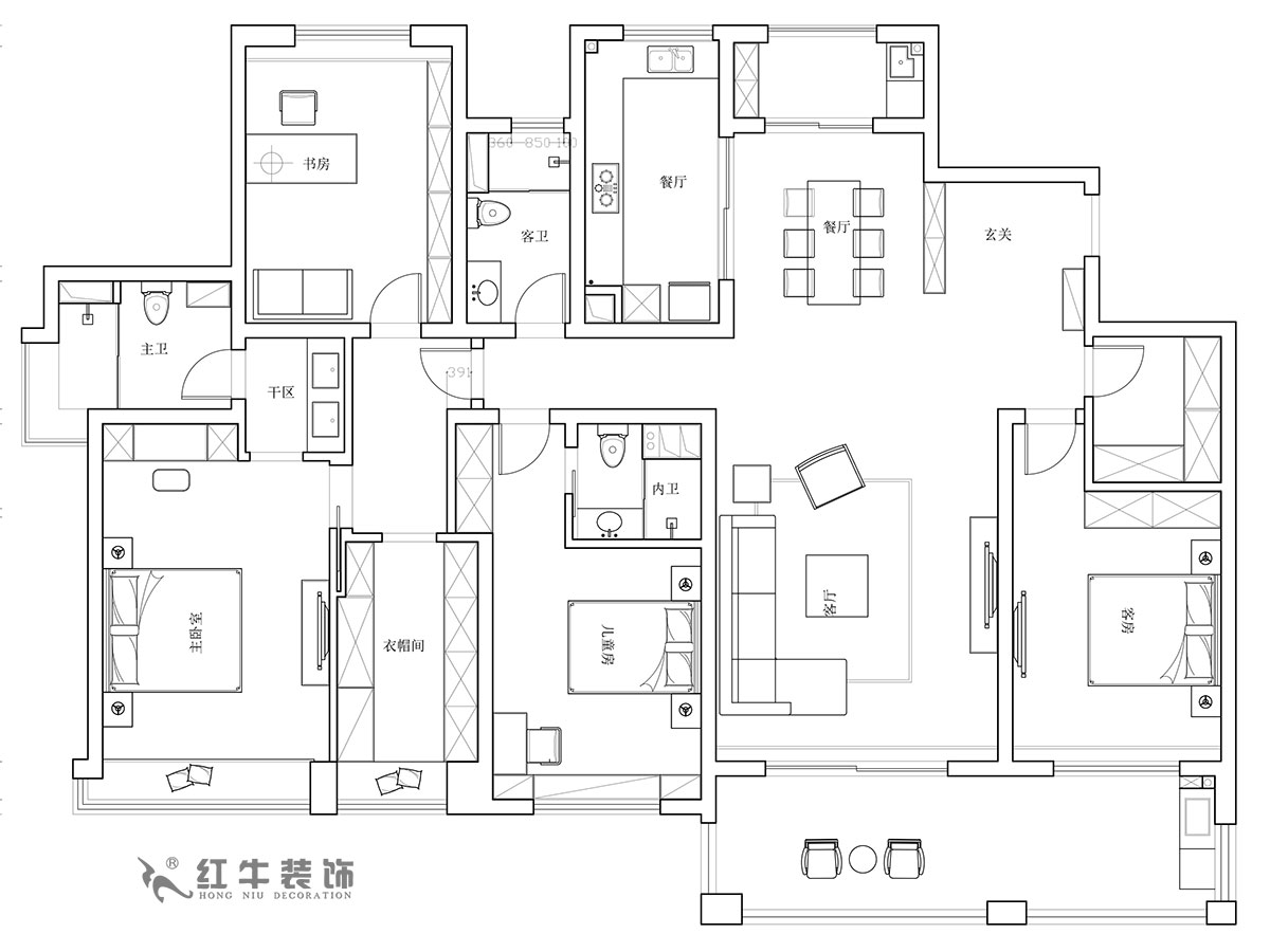 【實景案例】陸利民｜天瓏灣150-1603-240㎡-現代輕奢風格｜4室2廳3衛｜定制家￥338430｜全包40萬｜00_01平面布置圖