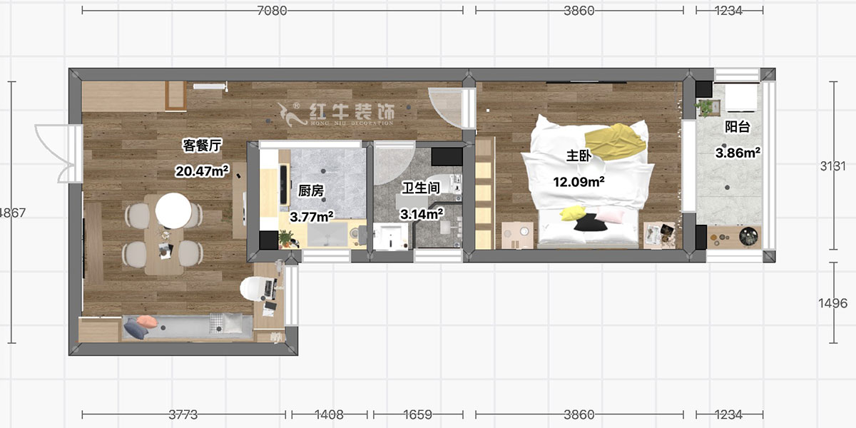 顧娟｜御道嘉庭5-2-208-80㎡-北歐風格｜1室1廳1衛｜新房裝修｜定制家￥77600｜全包11