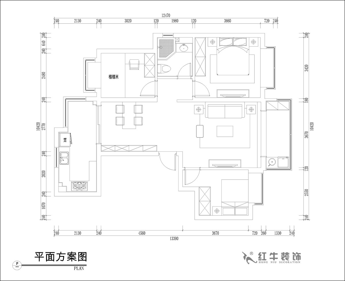 張桐瑋｜恒大林溪郡13-1001-99㎡-簡歐風格｜3室1廳1衛｜新房裝修｜定制家￥122000｜全包13萬｜00_02平面方案圖