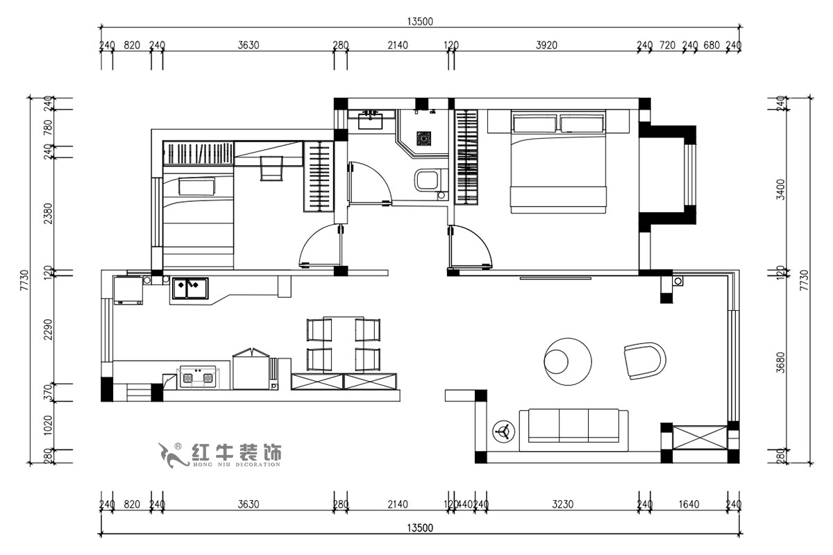 朱明琪｜遠拓橡樹城12-3-505-85㎡-現代簡約風格｜3室2廳1衛｜新房裝修｜定制家￥120106｜全包12萬｜00_02平面方案圖
