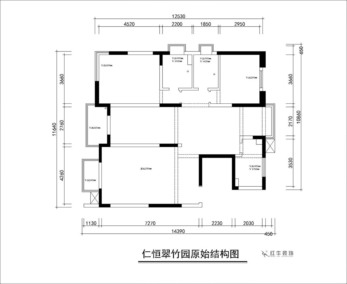 朱彥｜仁恒翠竹園26-204-130㎡-簡約風格｜3室2廳2衛｜老房裝修｜定制家｜全包20萬｜00_01原始結構圖