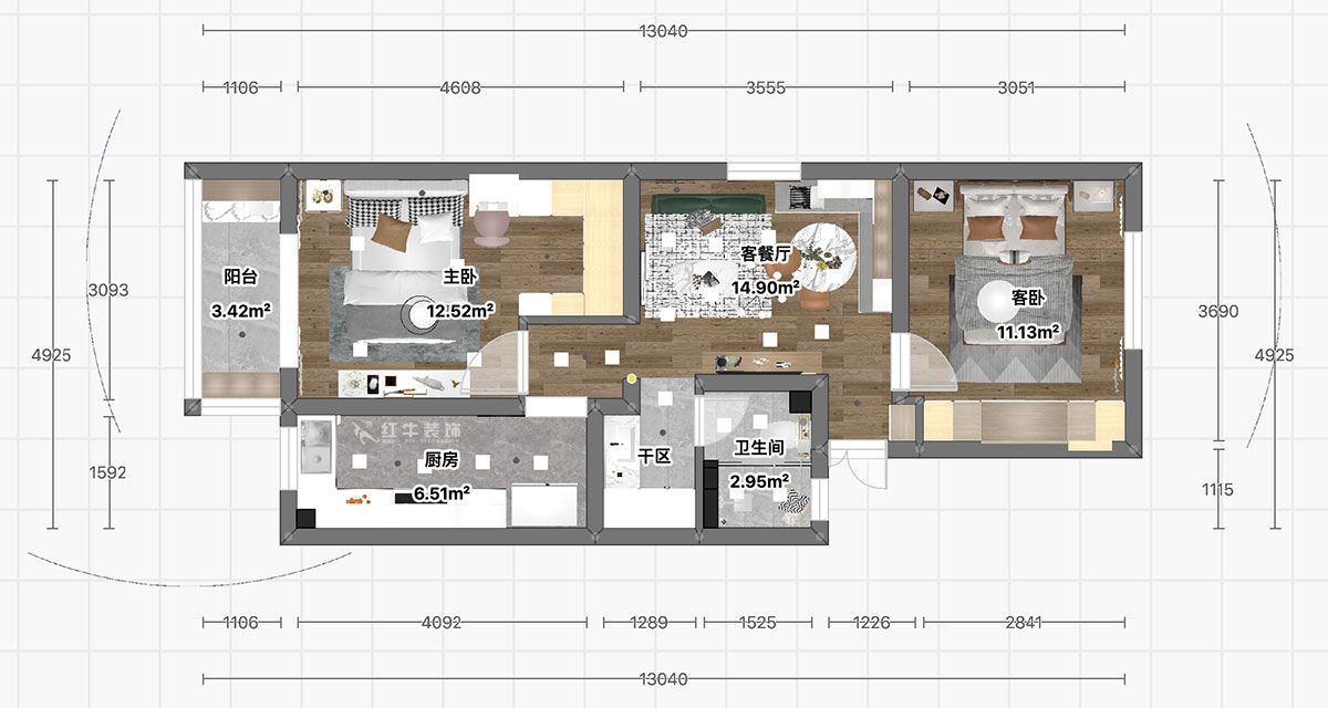顧娟｜大光路36號3-301-60㎡-現代風格｜2室2廳1衛｜舊房裝修｜定制家｜全包11