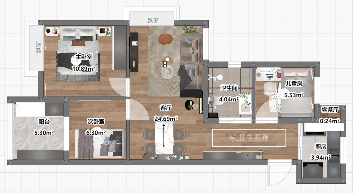 劉曉芳｜樂業西苑1-2306-86㎡-現代輕奢風格｜3室2廳1衛｜毛坯房裝修｜定制家｜全包9