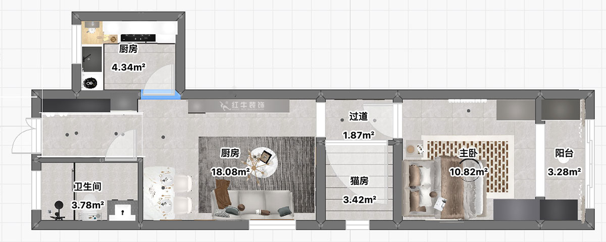 朱彥｜三條巷101-104-50㎡-簡約風格｜1室1廳1衛｜老房裝修｜定制家｜全包10萬｜00_03平面彩圖