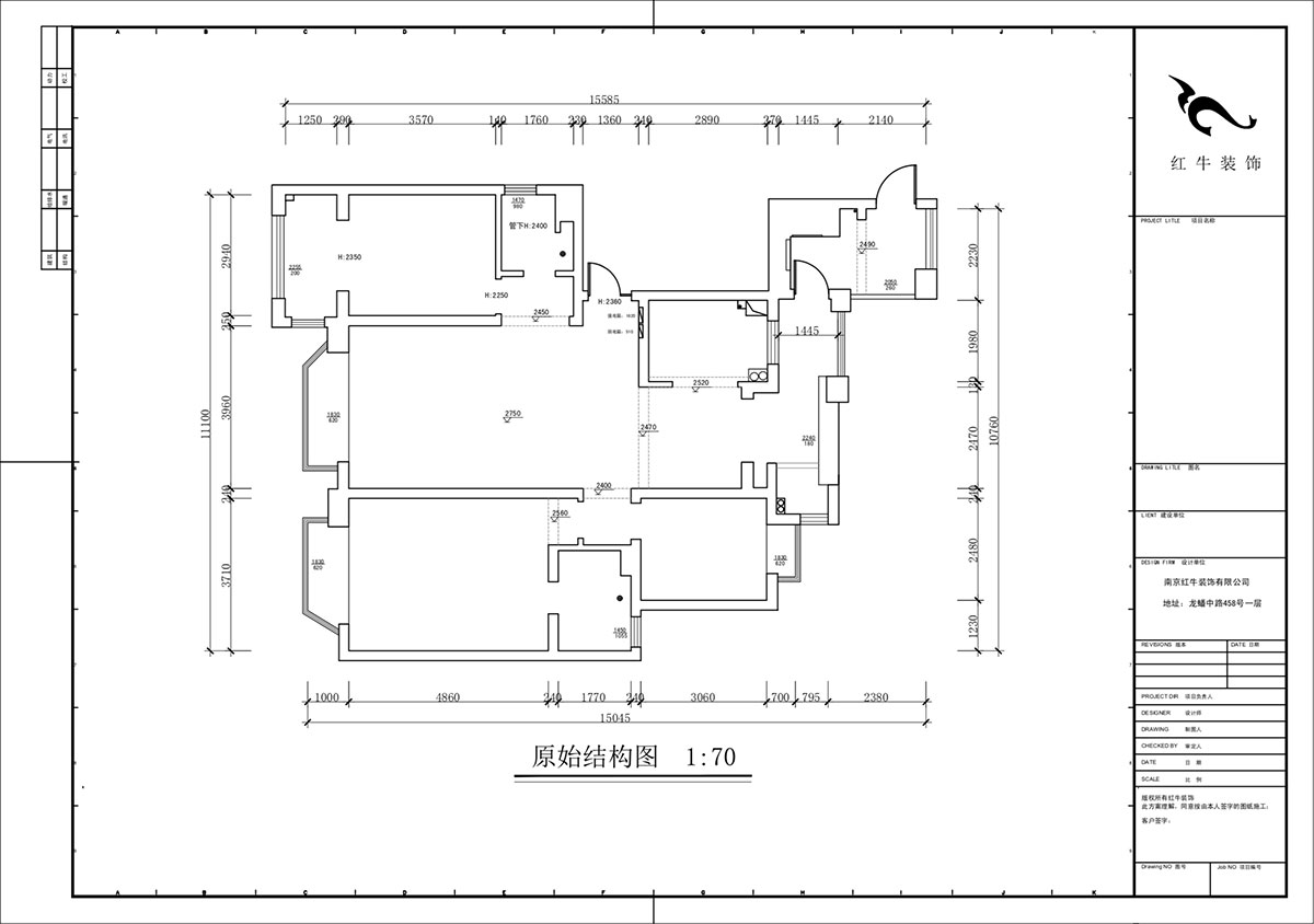 蔣琛｜御江金城11-3-2206-140㎡-法式奶油風格｜3室2廳2衛｜新房裝修｜定制家｜全包23萬｜00_01原始結構圖