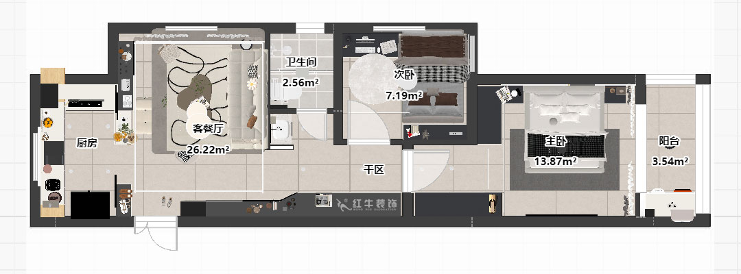 劉曉芳｜觀泓雅苑A7-3001-75㎡-奶油極簡風格｜2室1廳1衛｜新房裝修｜定制家｜全包11