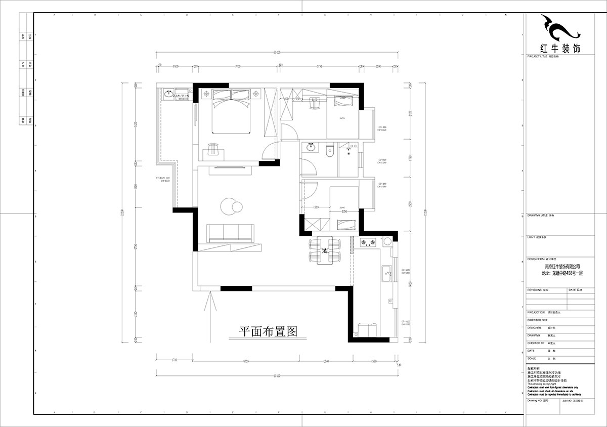 孟憲濤｜橋西苑2-1-1104-108㎡-簡約風格｜3室2廳1衛｜老房裝修｜定制家｜全包14萬｜00_02平面布置圖