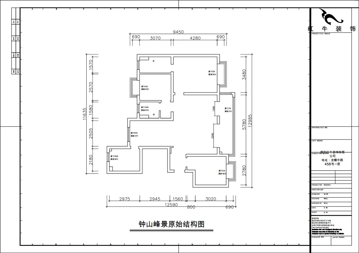 朱彥｜鐘山峰景15-803-128㎡-簡約風格｜3室2廳2衛｜新房裝修｜定制家｜全包13萬｜00_01原始結構圖