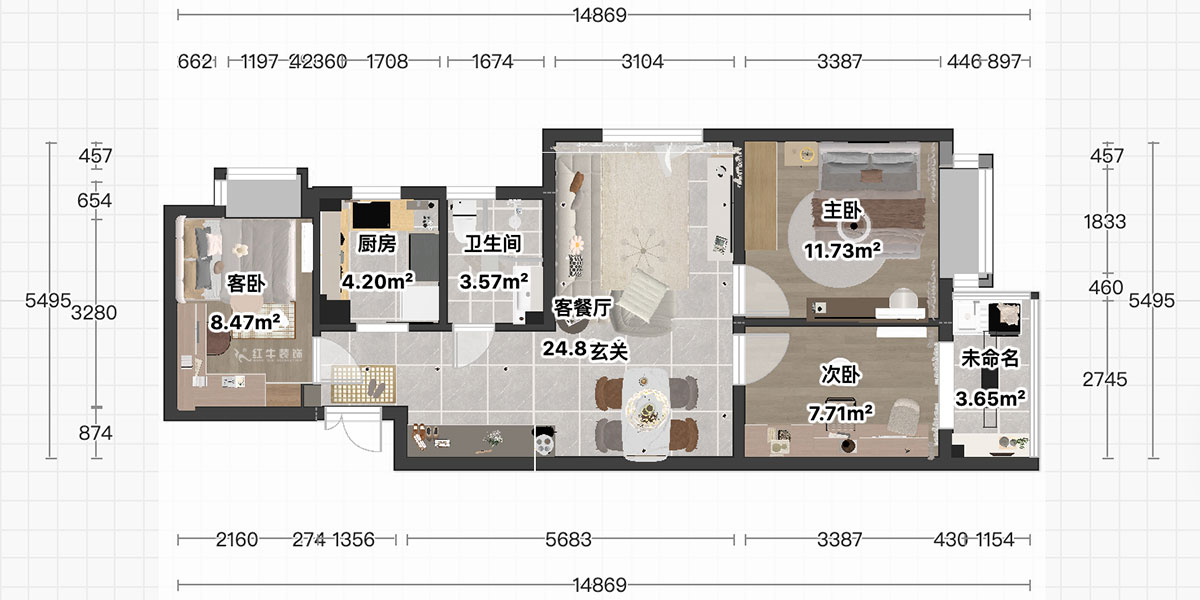 顧娟｜觀泓雅苑b3-801-85㎡-現代簡約風格｜3室2廳1衛｜舊房裝修｜定制家｜全包12