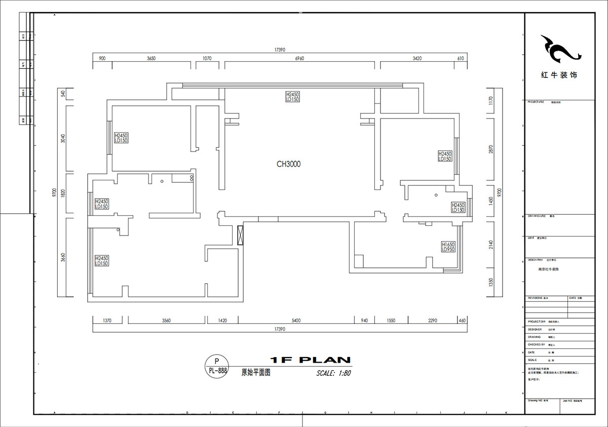 劉小勇｜翠屏誠園北區5-702-138㎡-現代黑白灰風格｜3室2廳2衛｜老房裝修｜定制家｜全包19萬｜00_01原始結構圖